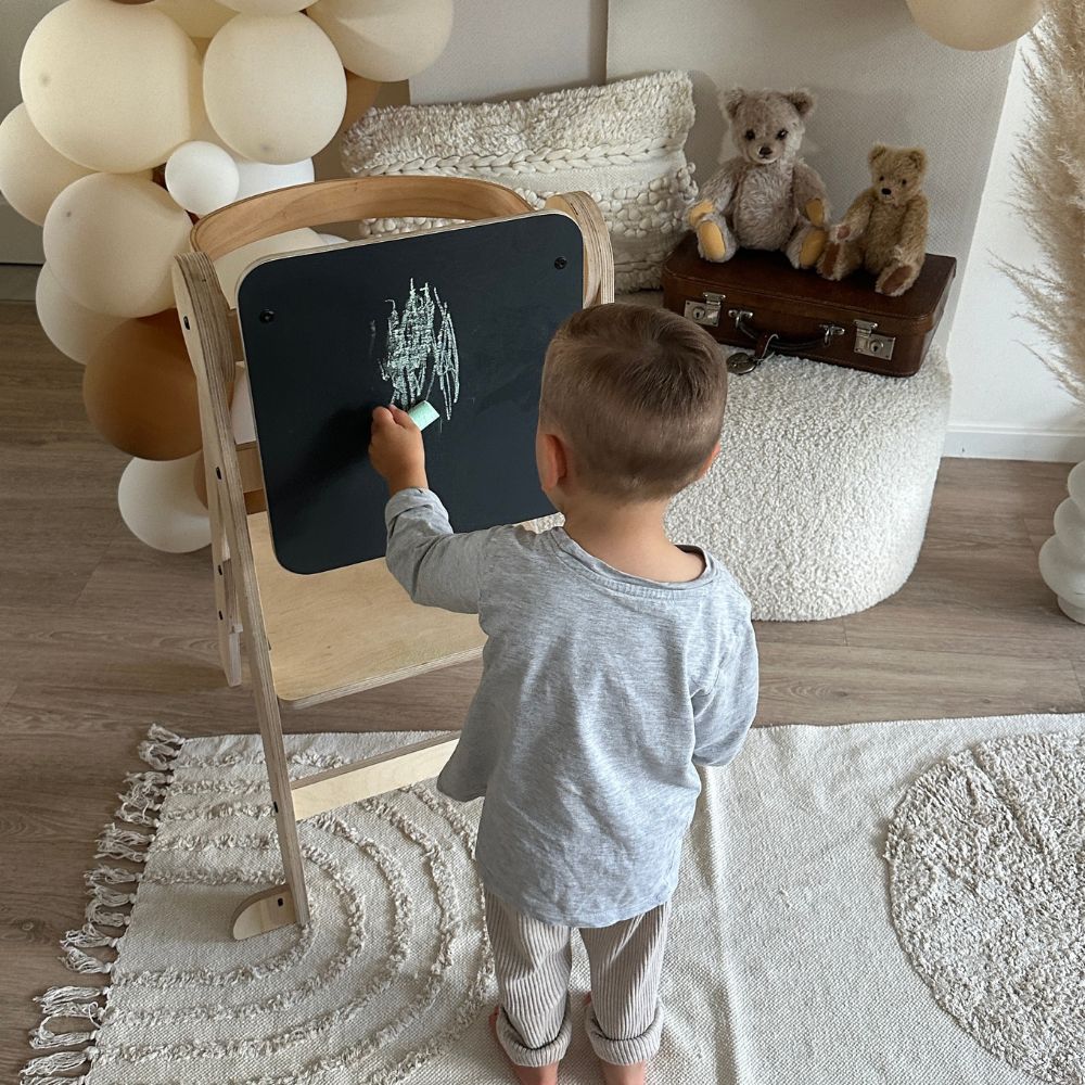 Set Lernturm klappbar natur mit Rausfallschutz & Blackboard
