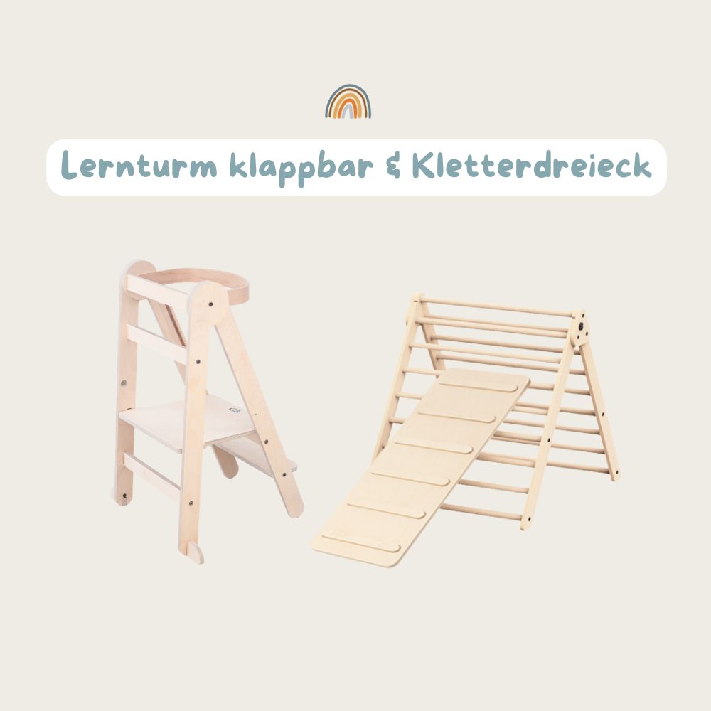 Lernturm klappbar natur und Kletterdreieck im Set