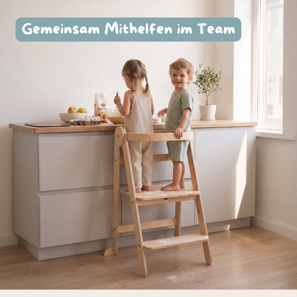 Montessori XL Lernturm Klappbar | Natur | mit Kippschutz | FSC