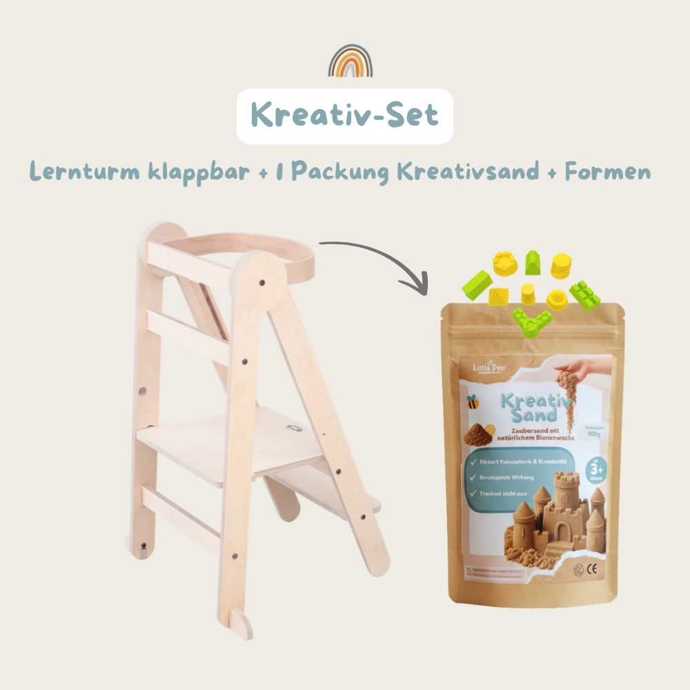 Kreativset: Lernturm klappbar natur & Kreativsand 900g