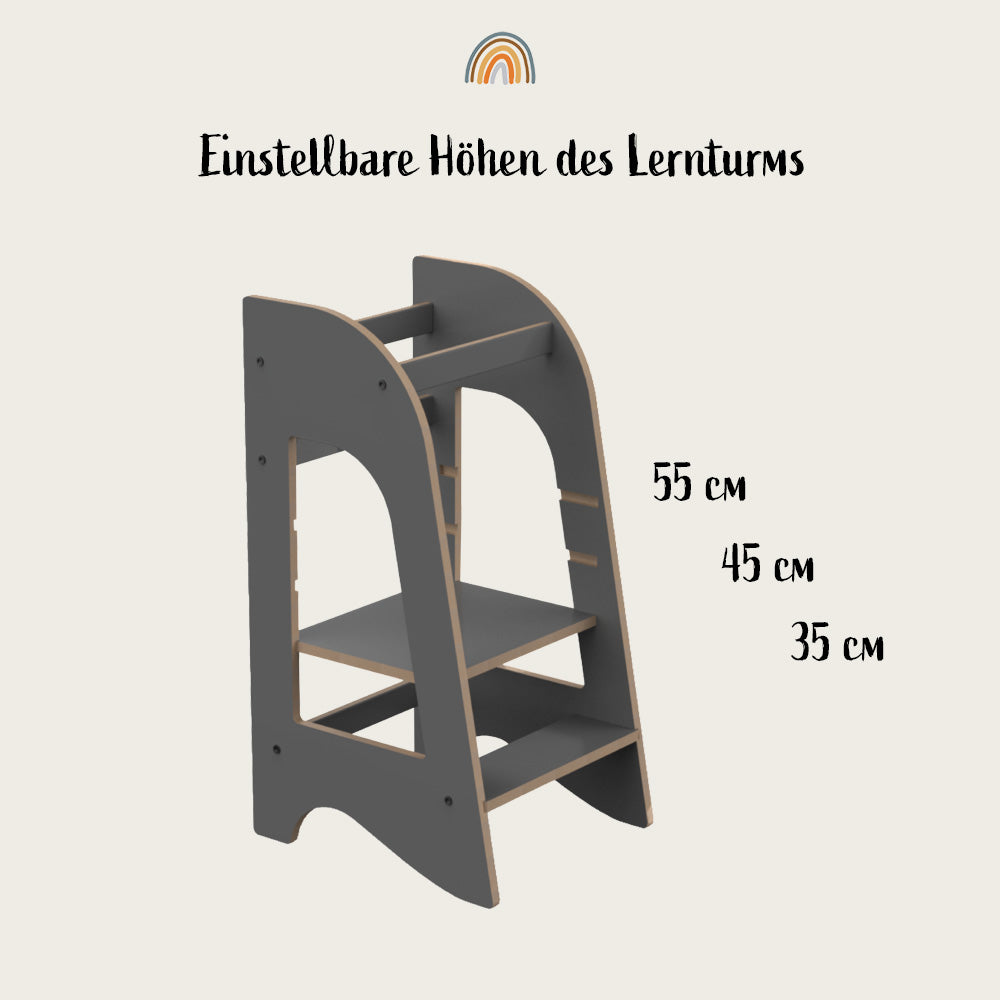 Montessori Lernturm grau | Küchenhelfer | Tritthocker