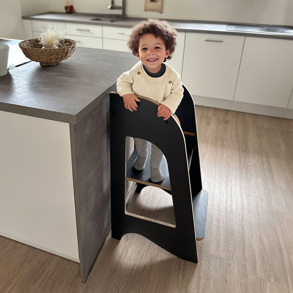 Montessori Lernturm grau | Küchenhelfer | Tritthocker