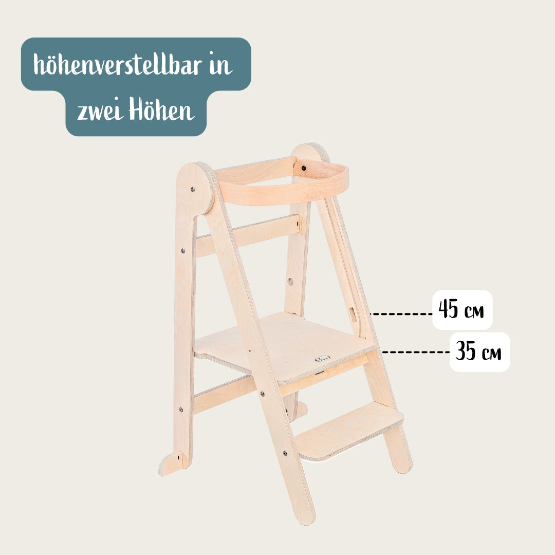Montessori Lernturm Klappbar | Natur | mit Kippschutz | FSC