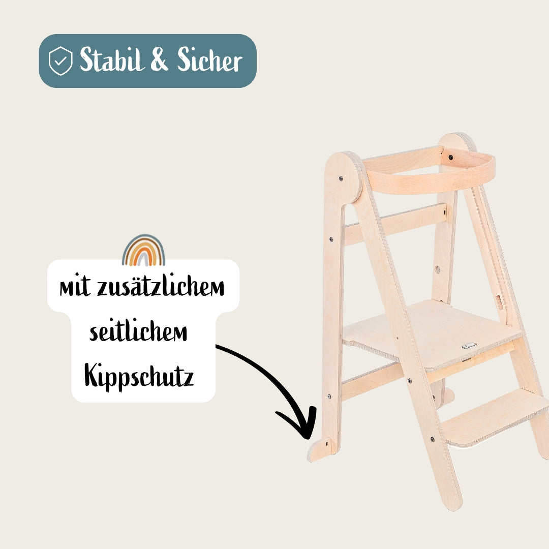 Montessori Lernturm Klappbar | Natur | mit Kippschutz | FSC
