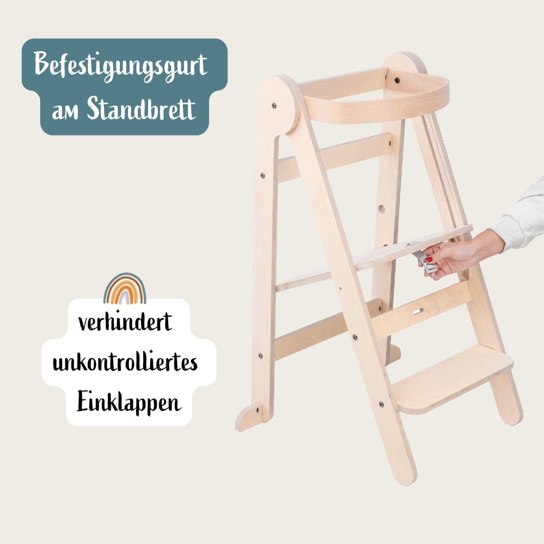 Montessori Lernturm Klappbar | Natur | mit Kippschutz | FSC