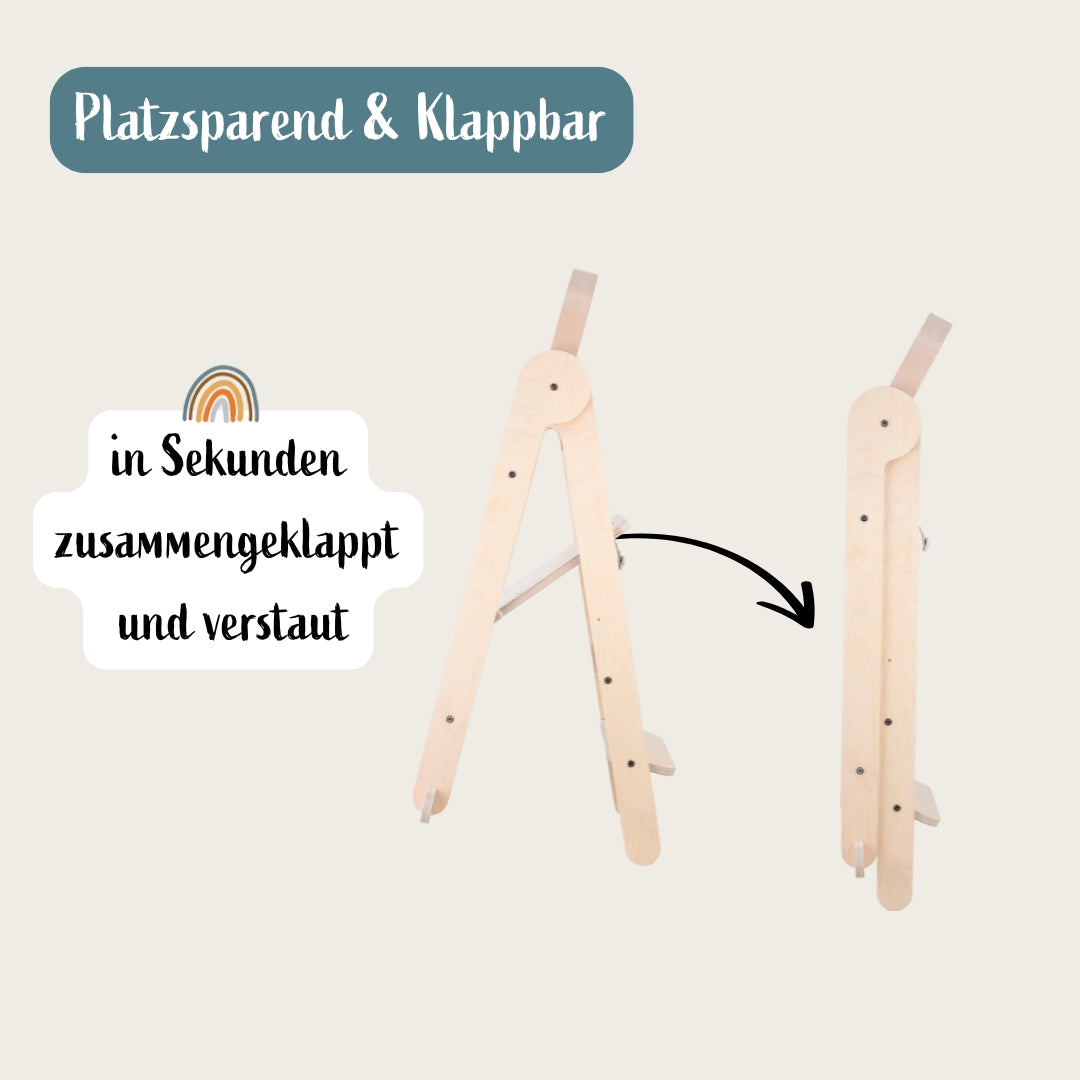 Montessori Lernturm Klappbar | Natur | mit Kippschutz | FSC