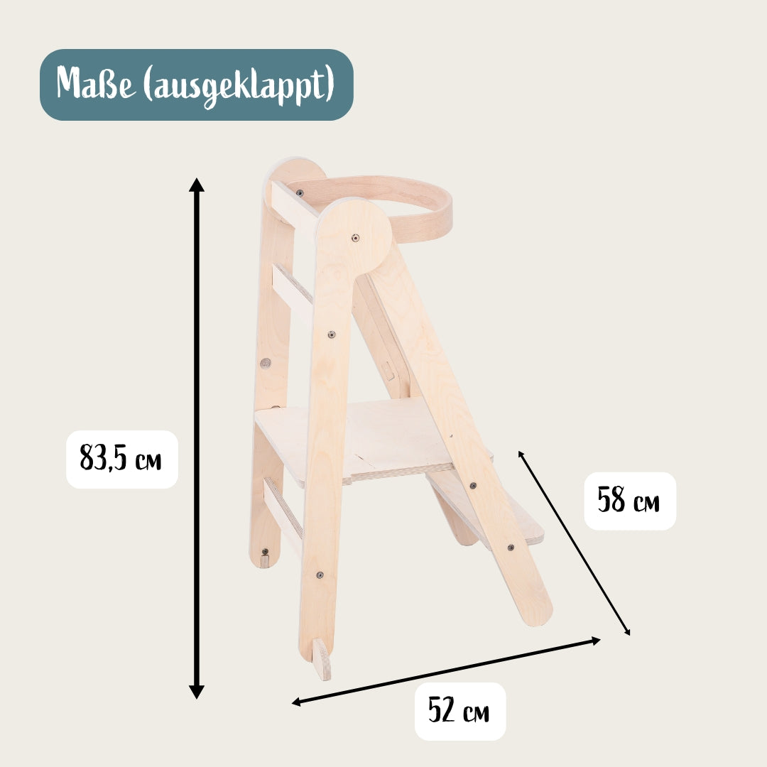 Montessori Lernturm Klappbar | Natur | mit Kippschutz | FSC