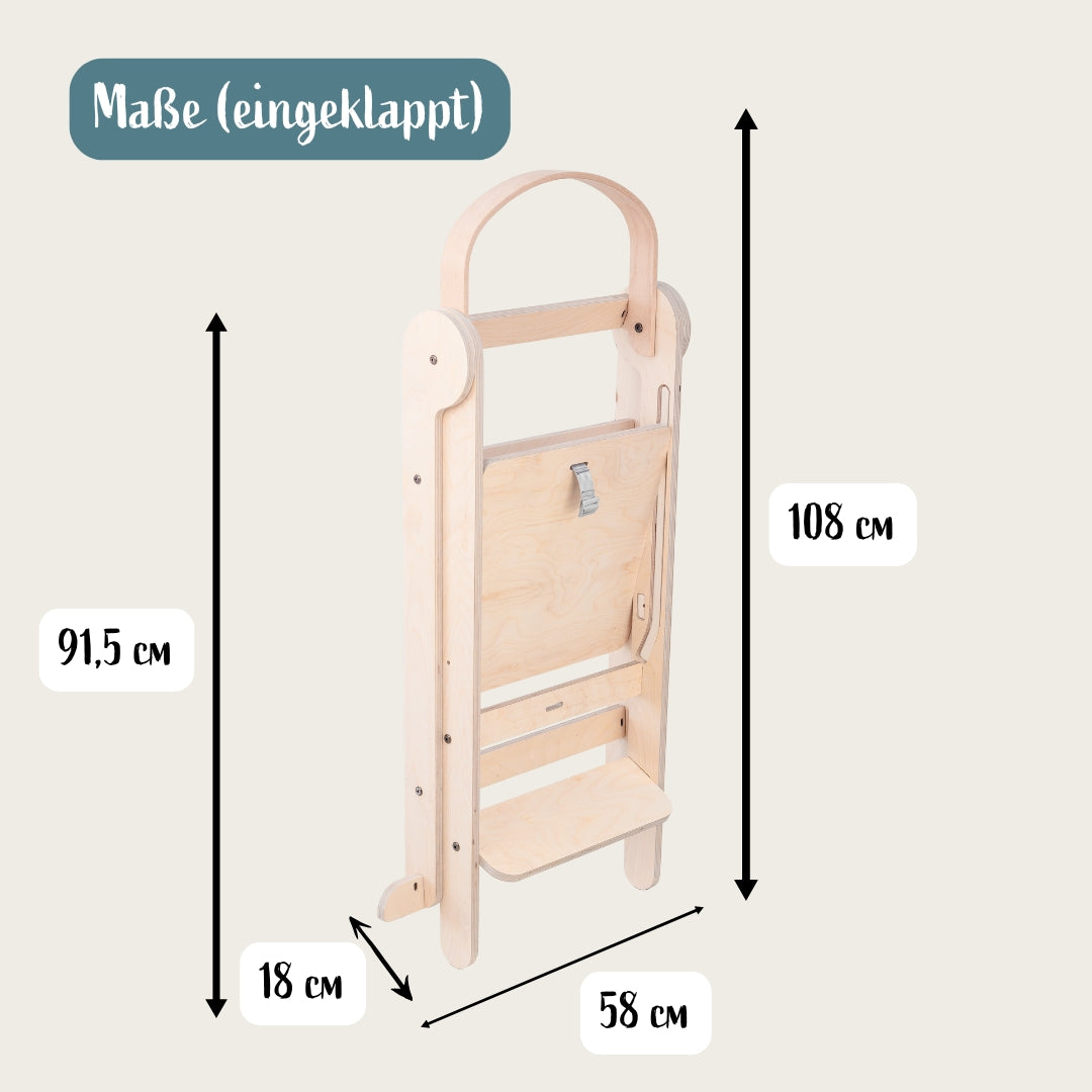 Montessori Lernturm Klappbar | Natur | mit Kippschutz | FSC