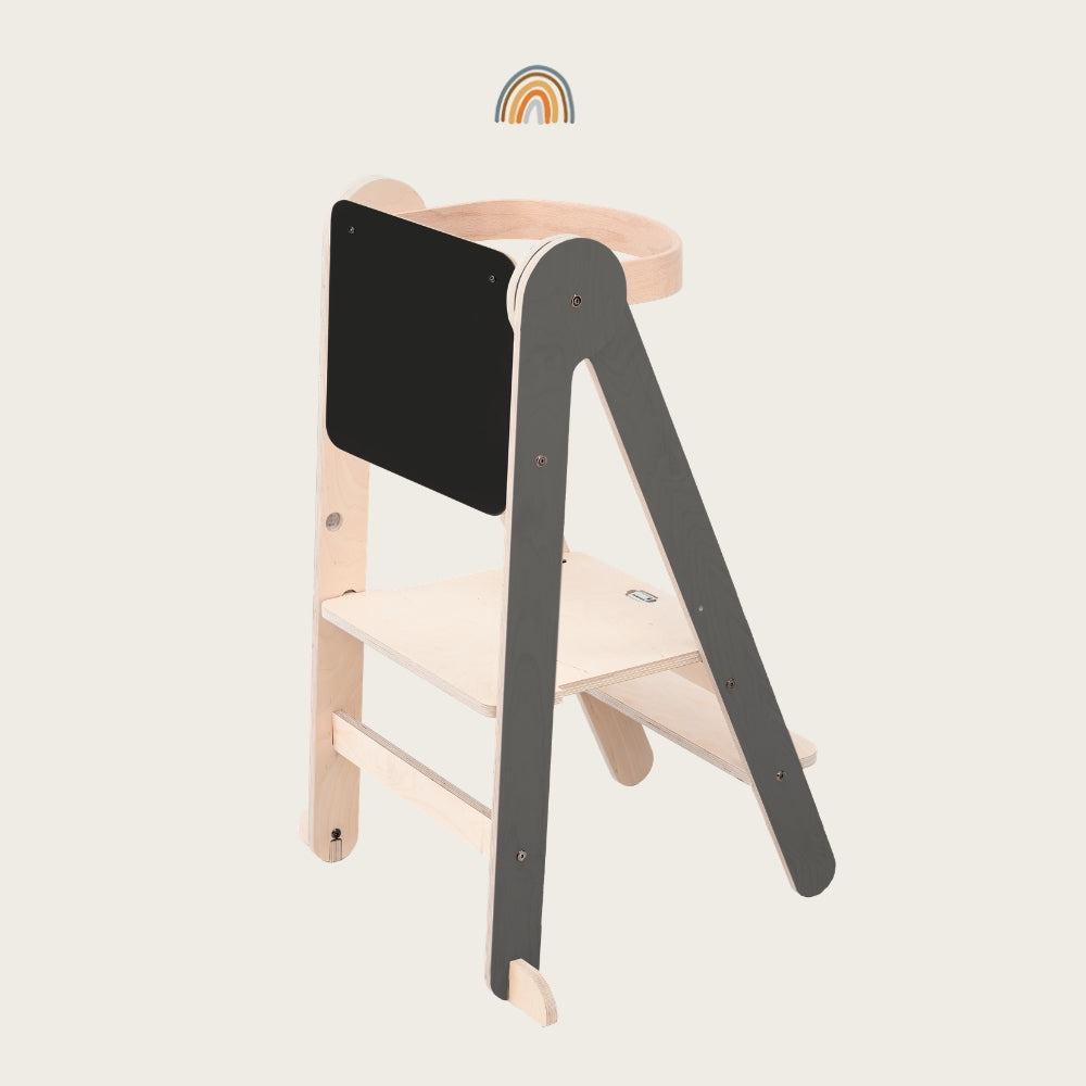 Set Lernturm klappbar grau mit Blackboard