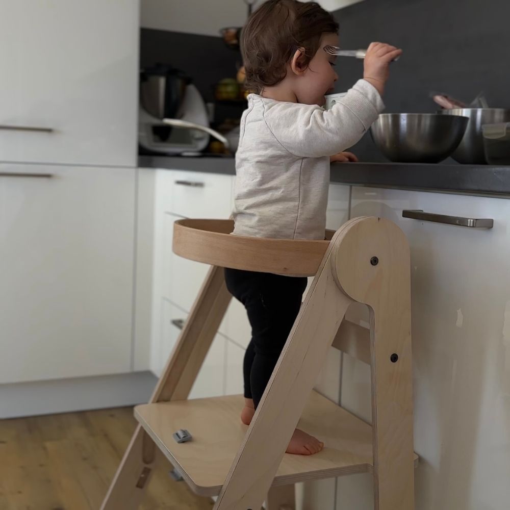 Montessori Lernturm Klappbar | Natur | mit Kippschutz | FSC