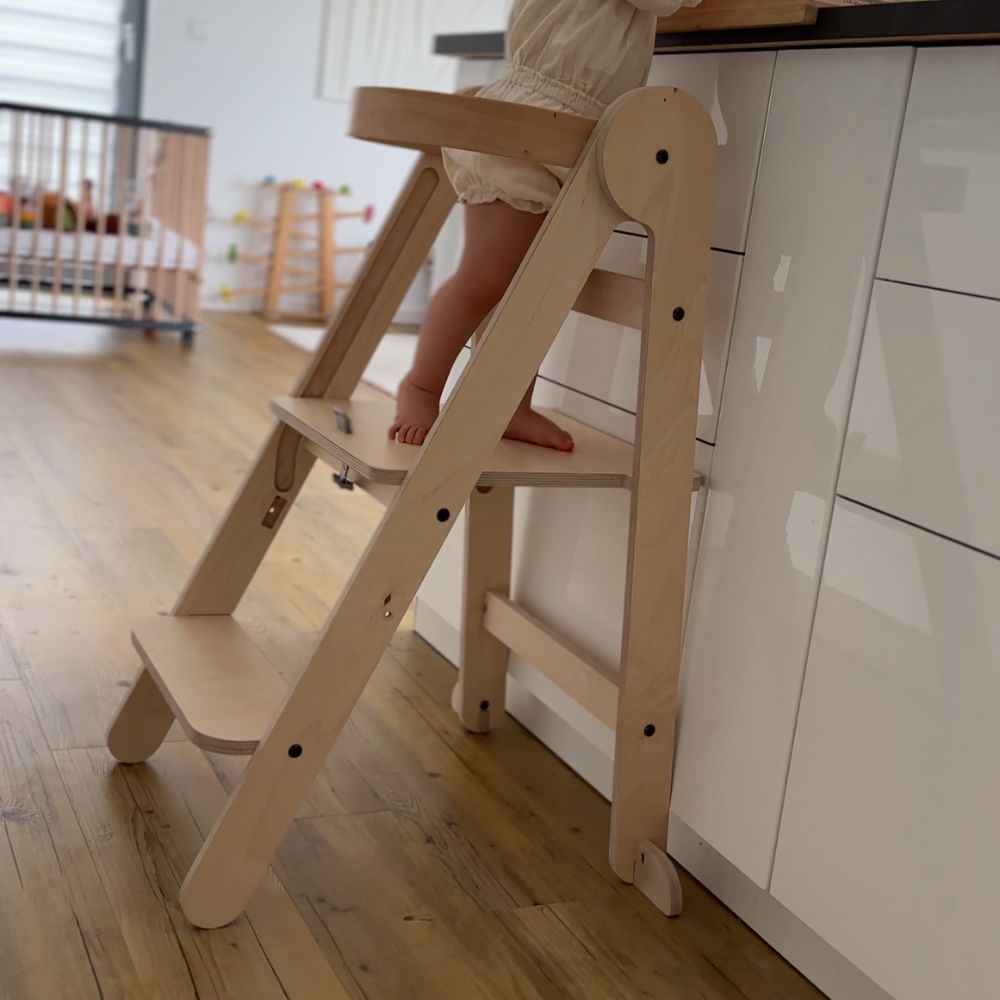 Montessori Lernturm Klappbar | Natur | mit Kippschutz | FSC