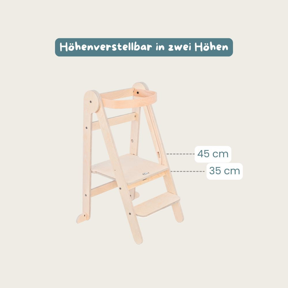 Montessori Lernturm Klappbar | Natur | mit Kippschutz | FSC