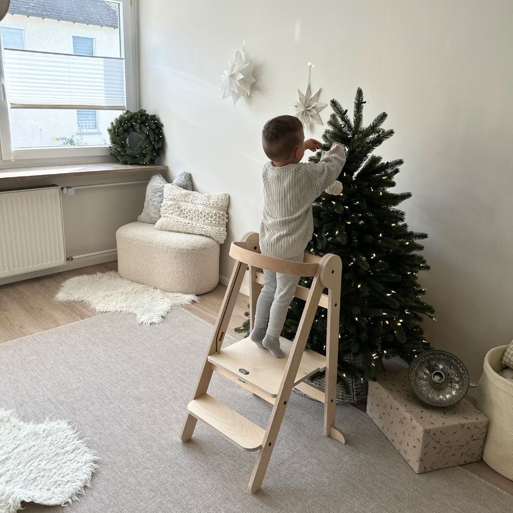 Montessori Lernturm Klappbar | Natur | mit Kippschutz | FSC