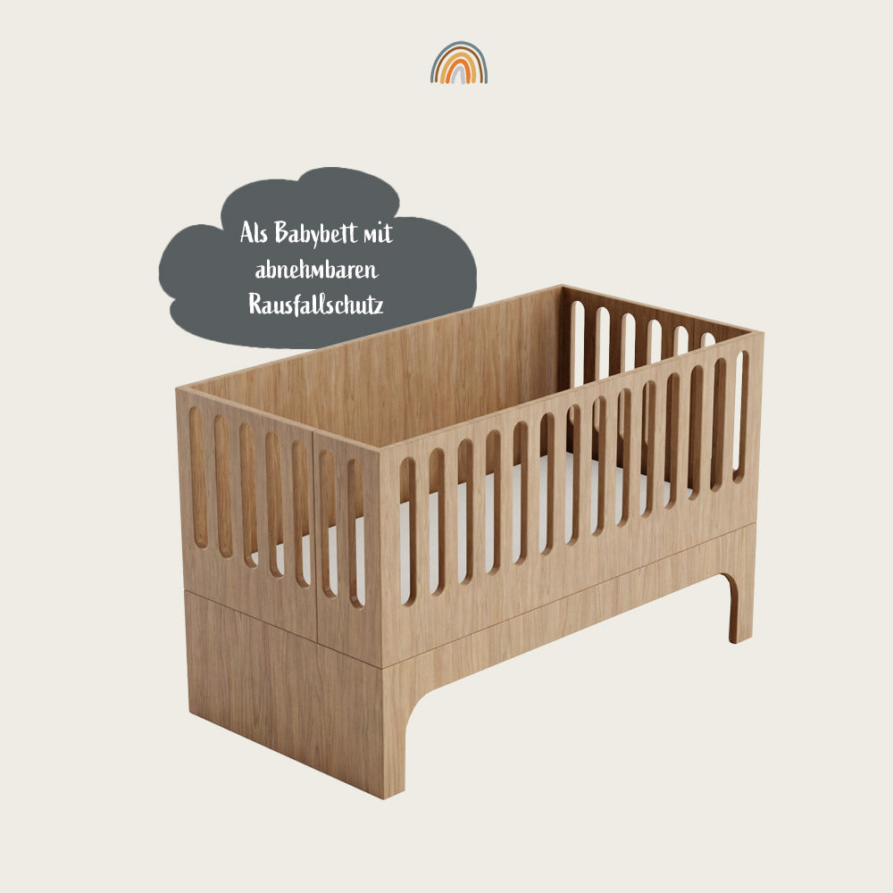 Multifunktionales Babybett & Kinderbett 140 x 70 cm mit Schreibtisch und Sofa Funktion