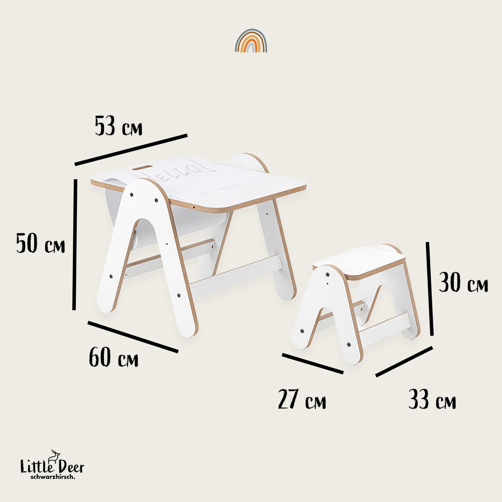 Maltisch für Kinder inklusive höhenverstellbarem Stuhl | Multifunktionales Mini-Atelier