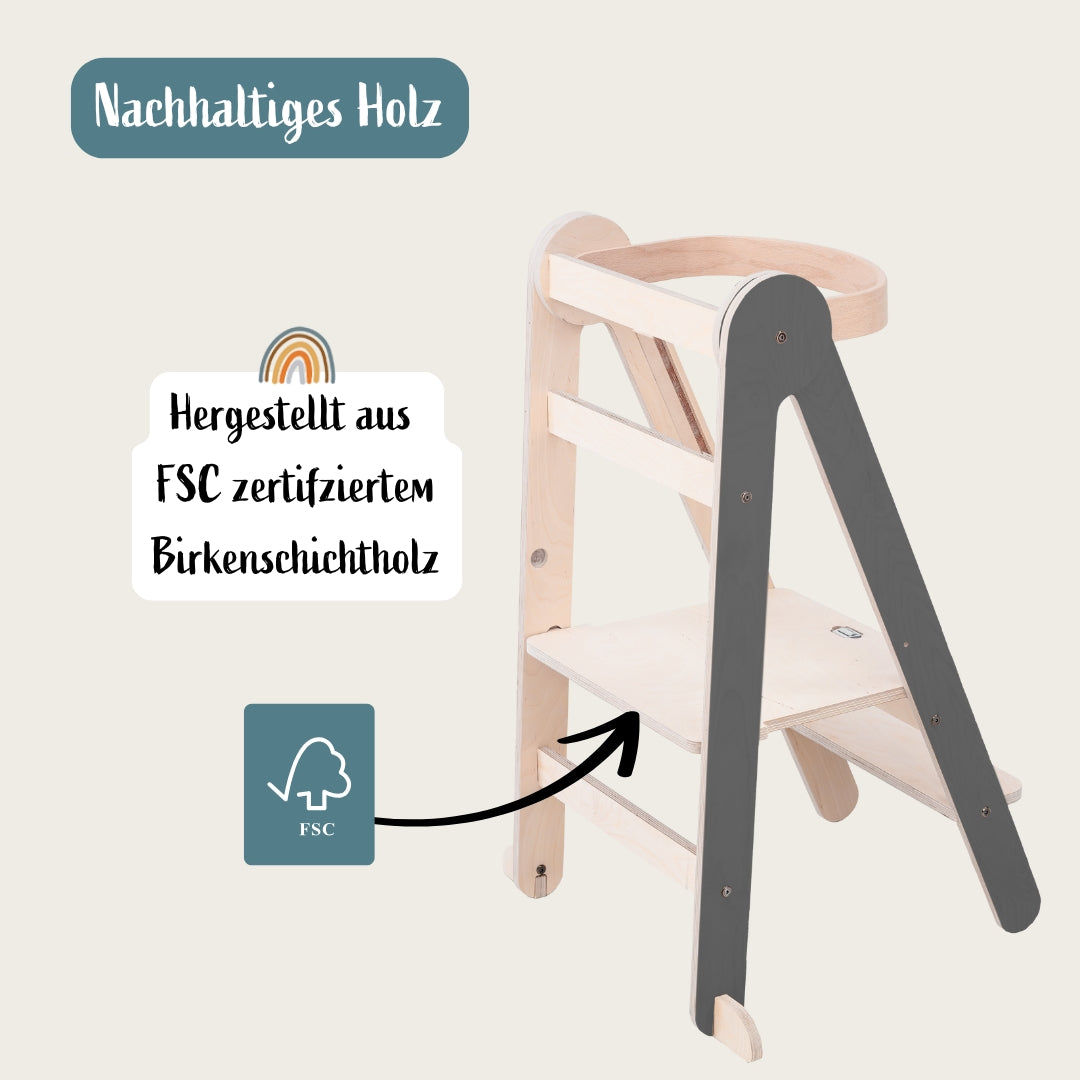 Lernturm klappbar grau mit Blackboard