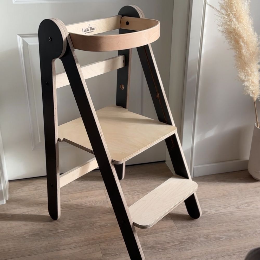 Montessori Lernturm Klappbar | Grau | mit Kippschutz | FSC