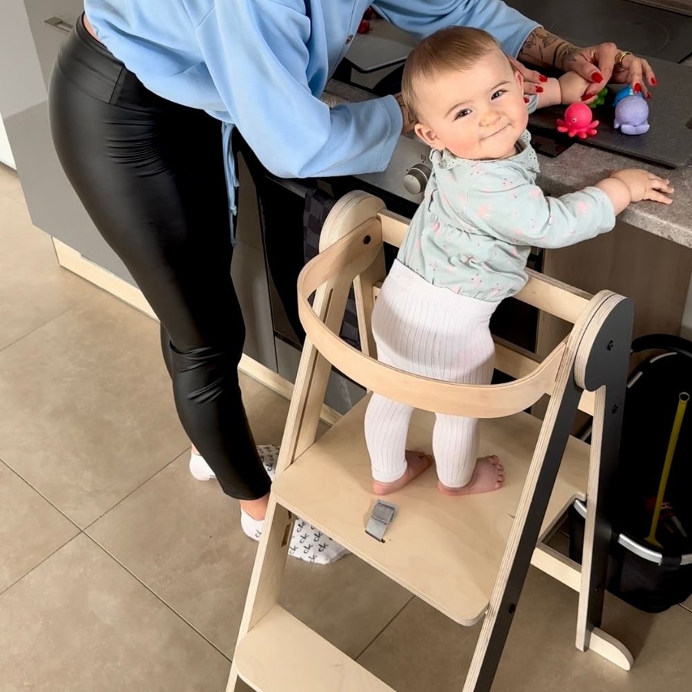 Montessori Lernturm Klappbar | Grau | mit Kippschutz | FSC