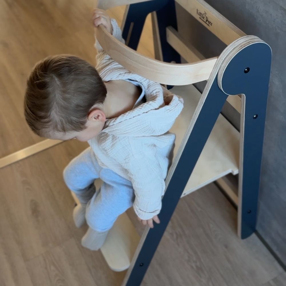 Montessori Lernturm Klappbar | Grau | mit Kippschutz | FSC