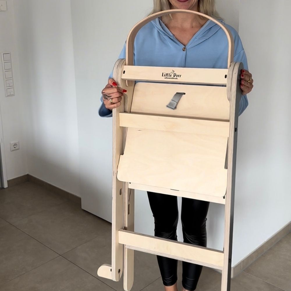 Montessori Lernturm Klappbar | Grau | mit Kippschutz | FSC