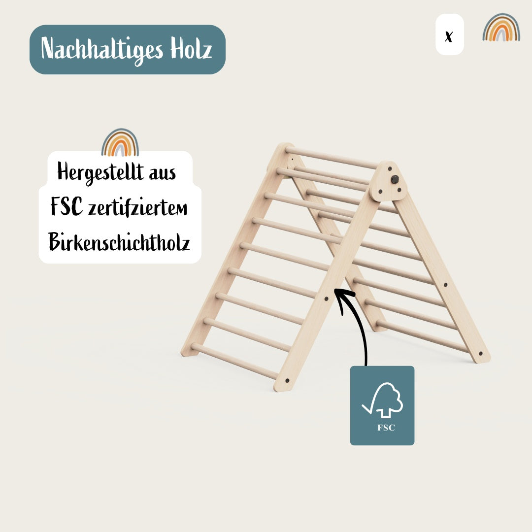 Lernturm klappbar natur und Kletterdreieck im Set