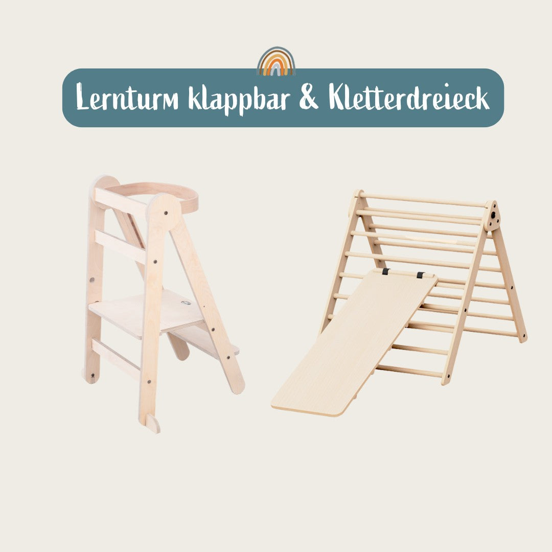 Lernturm klappbar natur und Kletterdreieck im Set