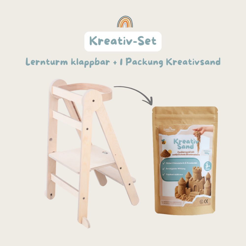 Kreativset: Lernturm klappbar natur & Kreativsand 900g