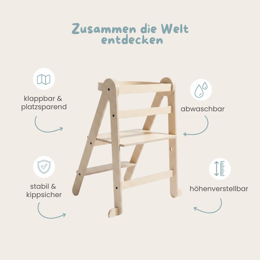 Montessori XL Lernturm Klappbar | Natur | mit Kippschutz | FSC