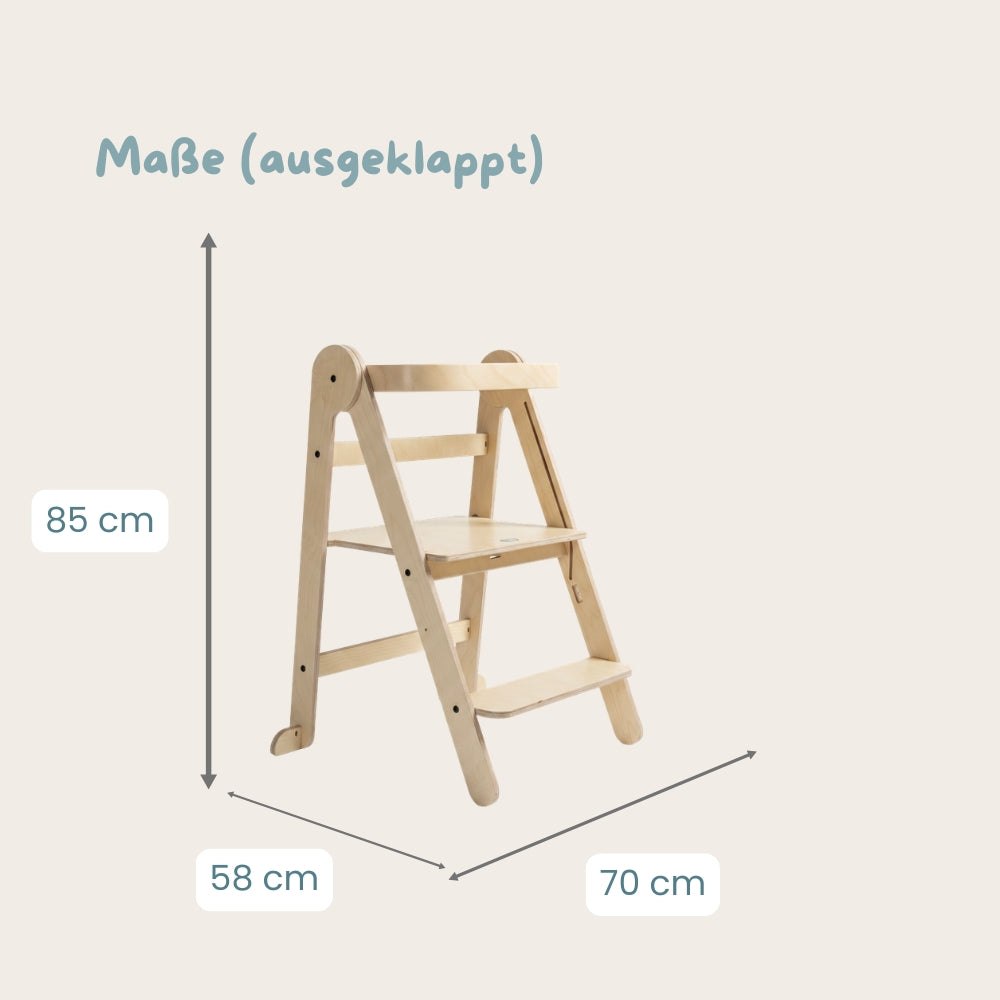 Montessori XL Lernturm Klappbar | Natur | mit Kippschutz | FSC