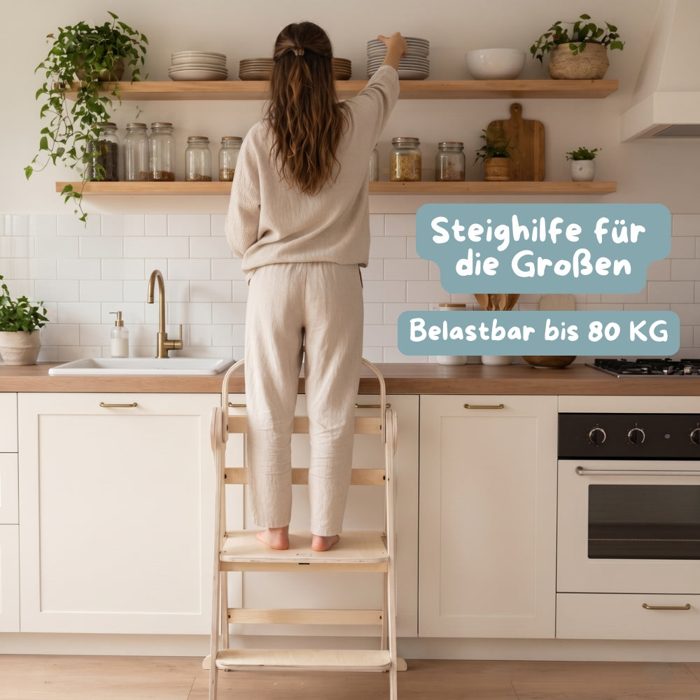 Montessori XL Lernturm Klappbar | Natur | mit Kippschutz | FSC