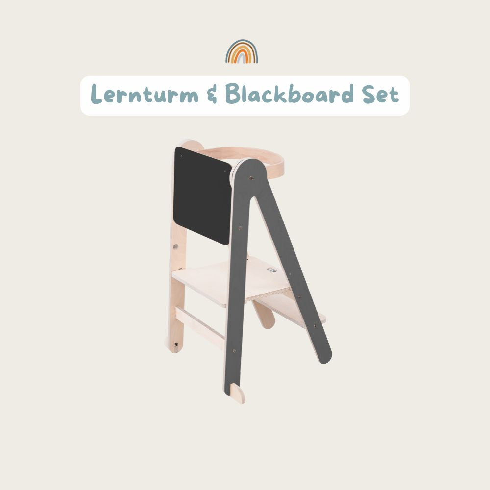 Lernturm klappbar grau mit Blackboard