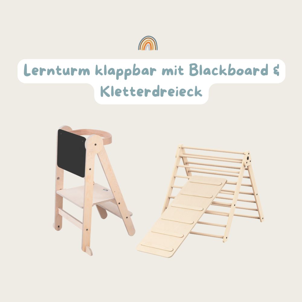 Mega Set | Lernturm klappbar mit Blackboard & Kletterdreieck