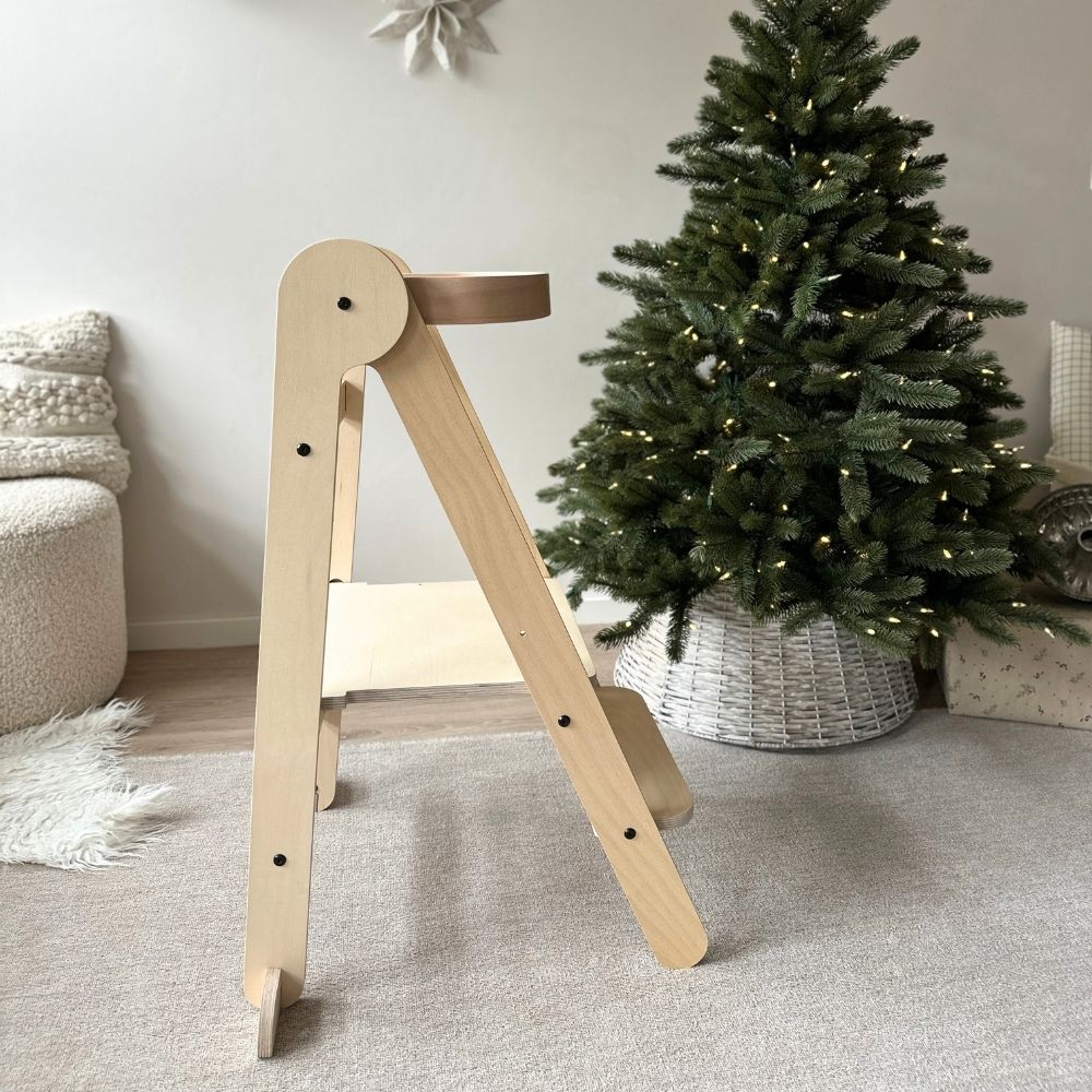 Set Lernturm klappbar natur mit Rausfallschutz & Blackboard
