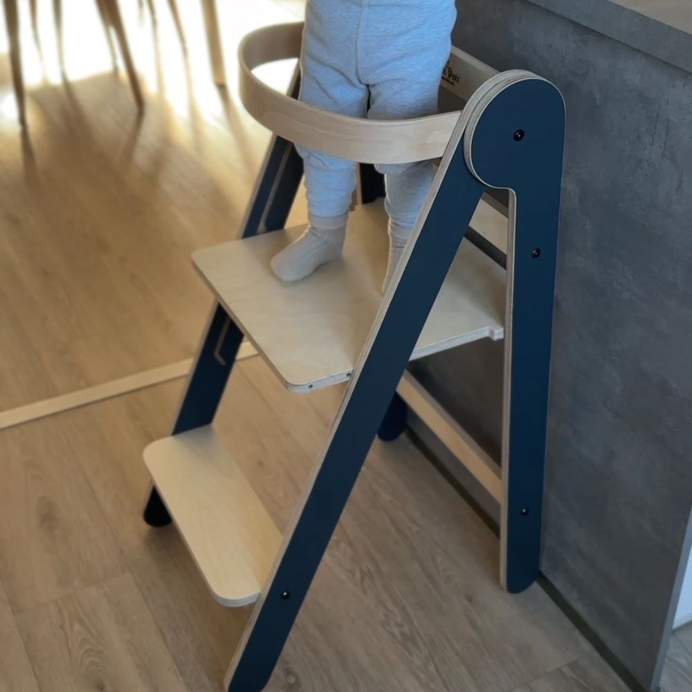 Montessori Lernturm Klappbar | Grau | mit Kippschutz | FSC