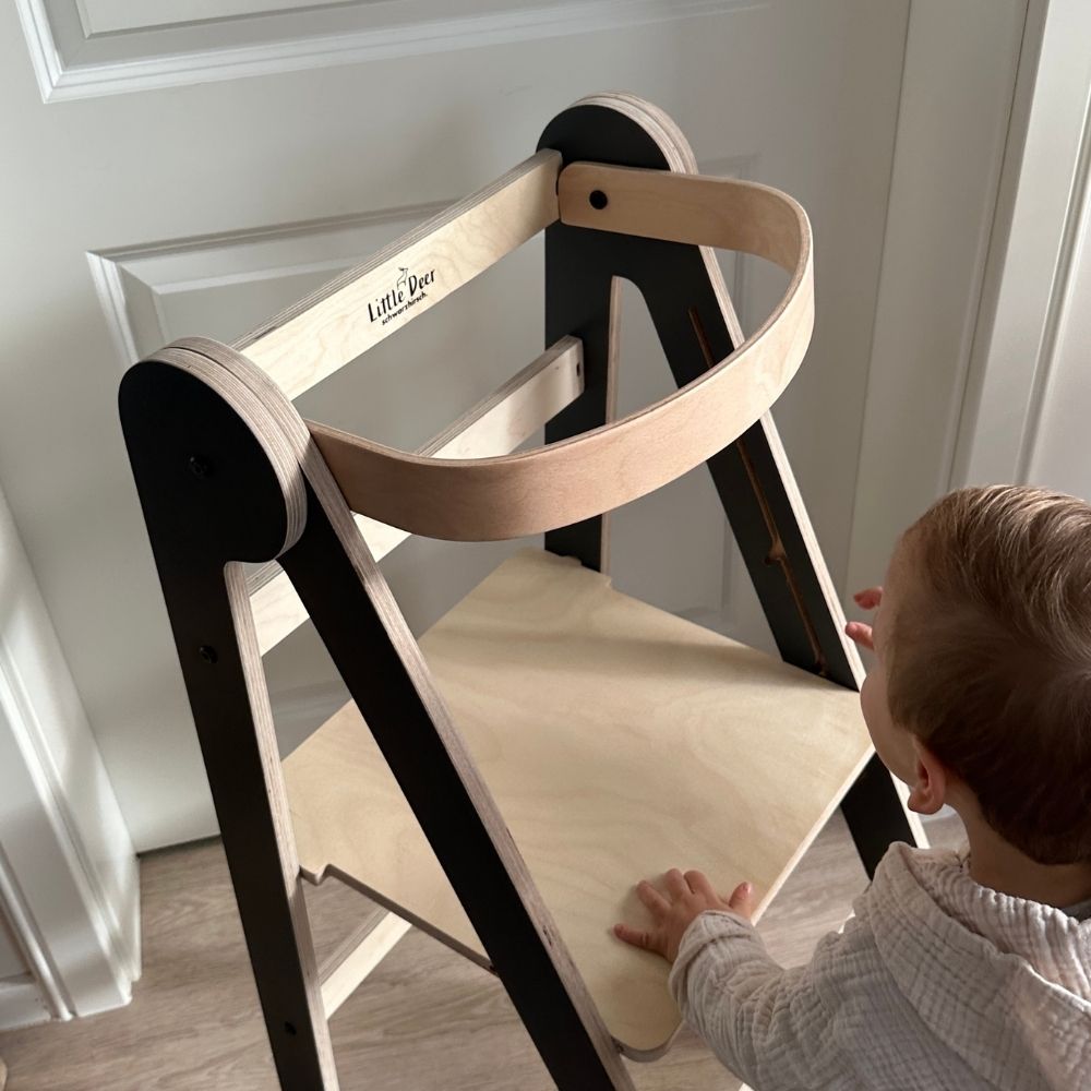 Montessori Lernturm Klappbar | Grau | mit Kippschutz | FSC