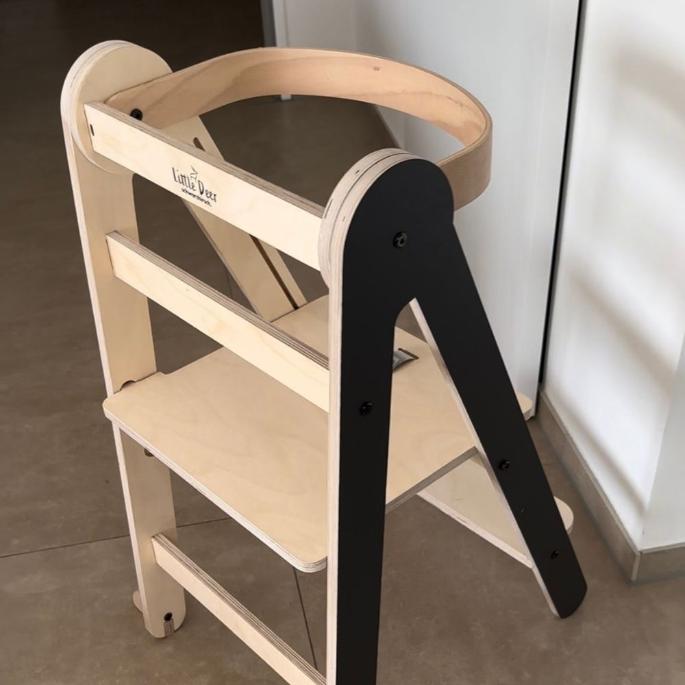 Montessori Lernturm Klappbar | Grau | mit Kippschutz | FSC