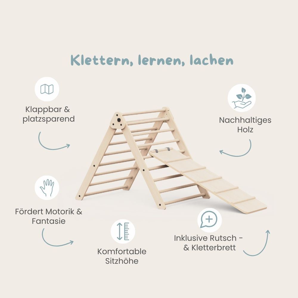 Großes Montessori Kletterdreieck mit Rutsche & Kletterleiter